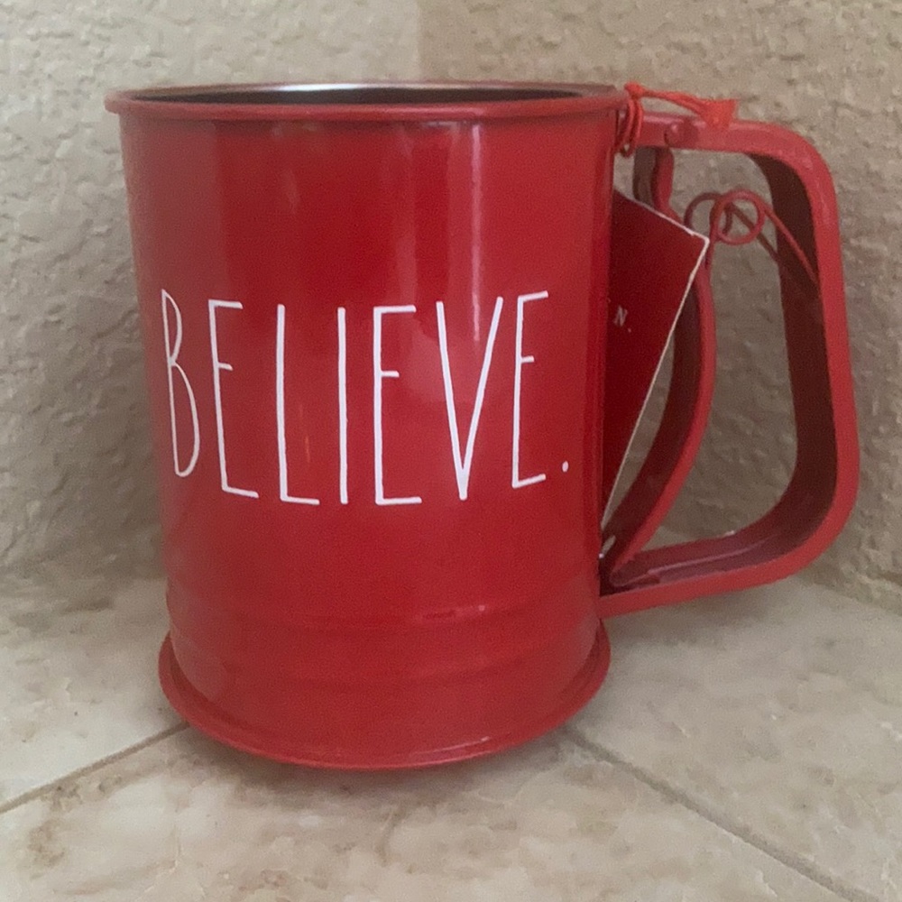Rae Dunn BELIEVE red 3 cup flour sifter
